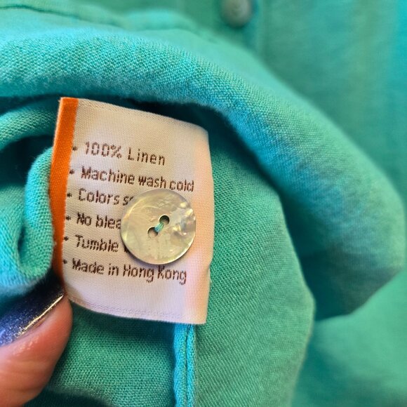 Fridaze Turquoise Linen Button-Up Shirt M Lagenlook Minimalist Casual - Picture 6 of 9